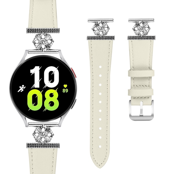Klockarmband i äkta läder för Samsung Watch 4/5/6/7 - 20MM Vit