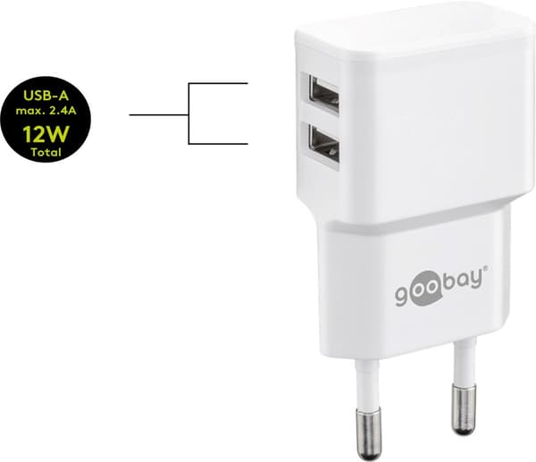USB-A dubbel laddare (12 W) vit