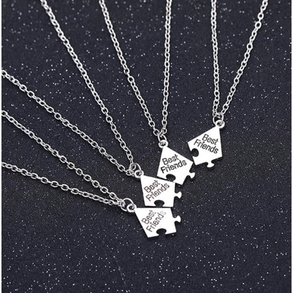 Puzzle-halsband till bästa vänner "Best Friends" 4-pack Silver