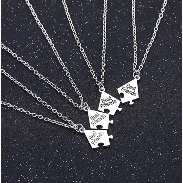 Puzzle-halsband till bästa vänner "Best Friends" 4-pack Silver Silver