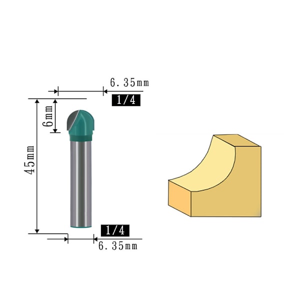 1/4" Shank Rund Bund Fræserbit (2-pak) A