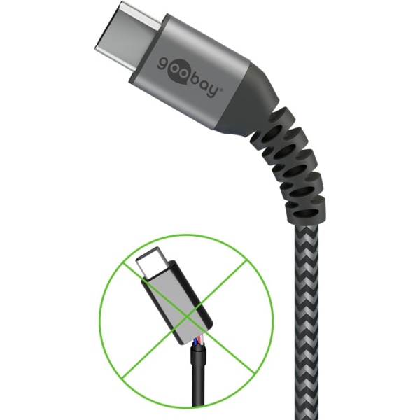 USB-C™ till USB-A textilkabel med metallkontakter 0,5 m