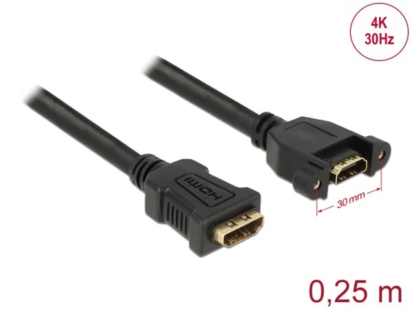 HDMI cable  panel mount 2xHDMI 19pin female 0.25m black