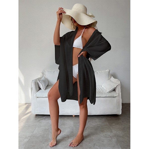 Stilfuld Cardigan Cover-Up i Bomuldsblanding Sort