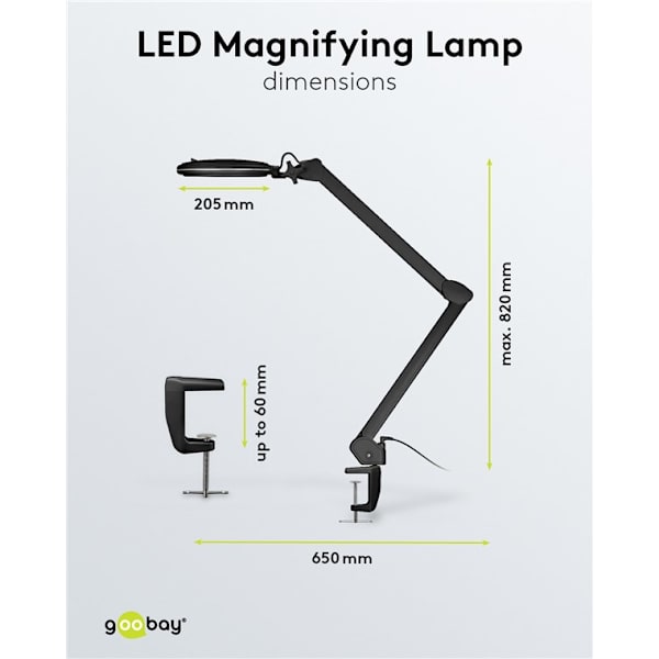 LED-förstoringslampa med klämma, 10 W, svart