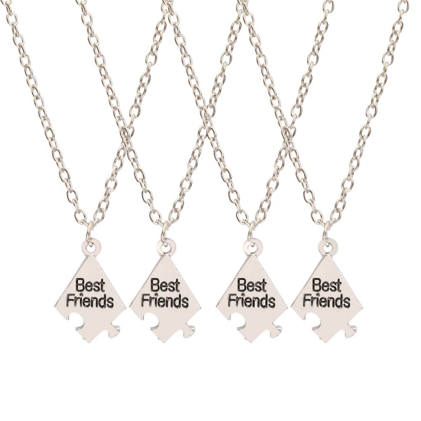 Puzzle-halsband till bästa vänner "Best Friends" 4-pack Silver