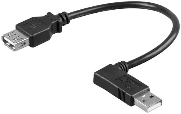 USB-A-forlængerkabel 90°, 0,3 m, sort