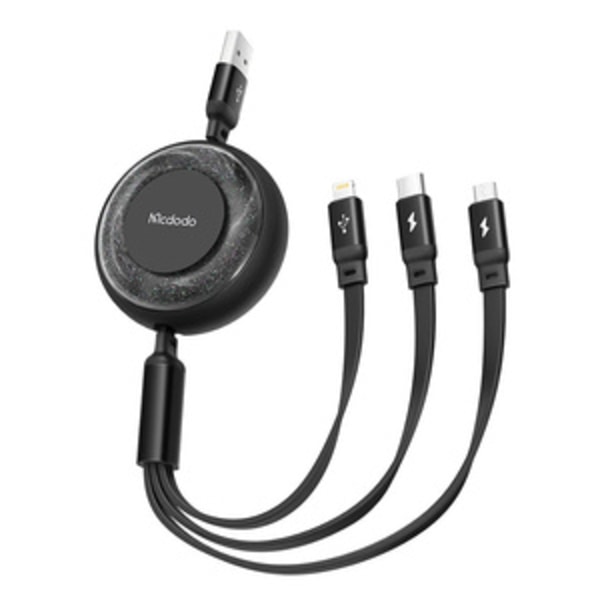 3-i-1 USB till USB-C / Lightning / Micro USB-kabel, Mcdodo CA-3570, 1,2 m (svart)
