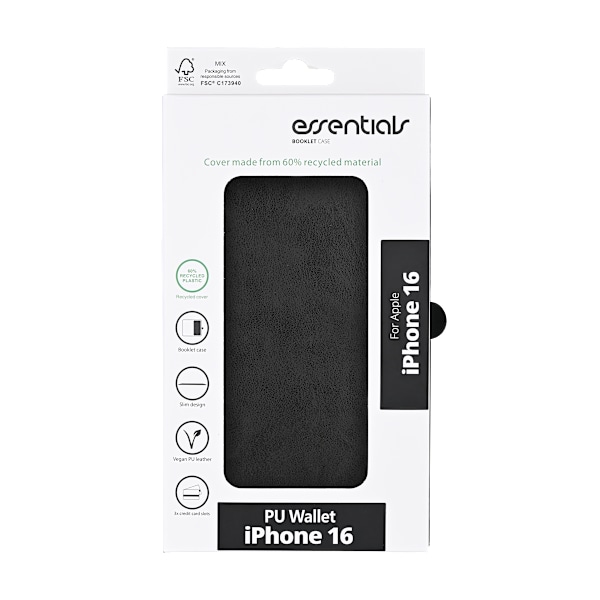 iPhone 16 PU wallet, recycled, 3 cards, black