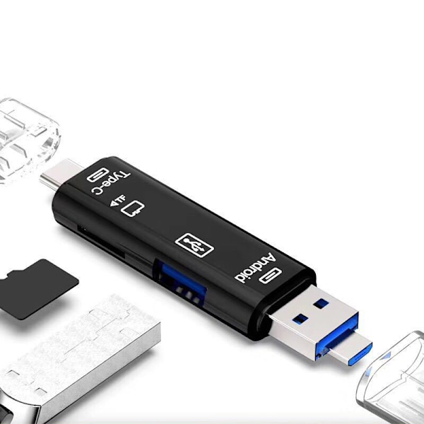 3-in-1-kortinlukija: USB 2.0, Type-C, SD/TF-yhteensopivuus