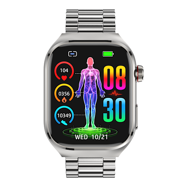 INF Smartklocka med metallarmband EKG, puls, blodtryck, sömn, stegräknare Silver