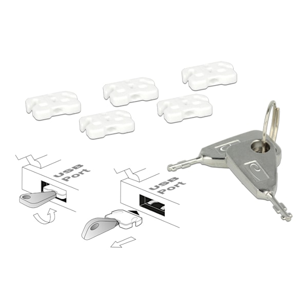 USB Port Blocker, 5 USB locks, 2 keys, white