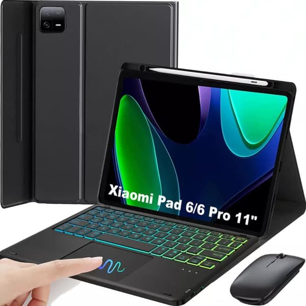 Bluetooth Tastatur Etui med Touchpad og Gradient Baggrundsbelysning Kompatibel med Redmi Pad SE 11 - Sort