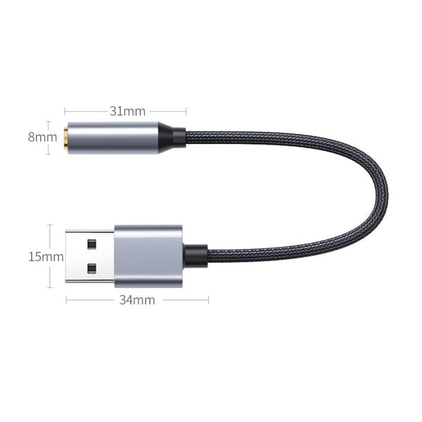 USB til 3.5mm Audio Kabel - 0.2m - Lydadapter til PC, Headset og Mikrofon - Grå