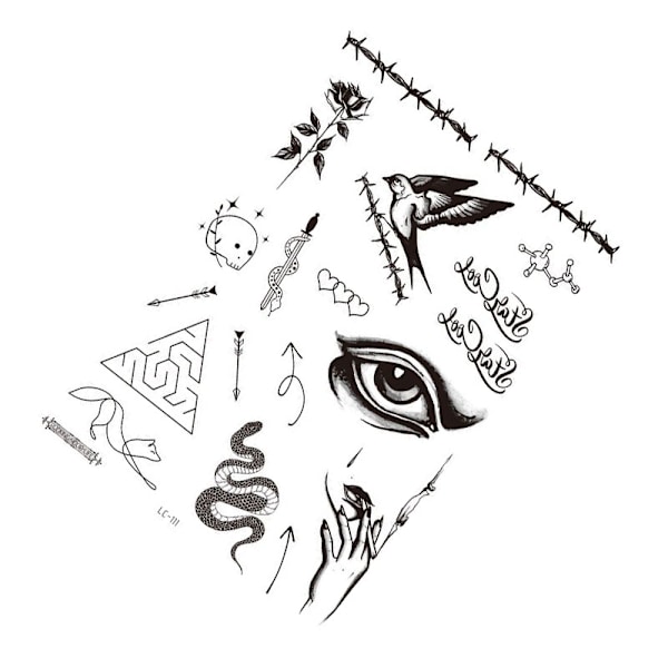 Svarta tillfälliga tatueringar - 5-pack model 2