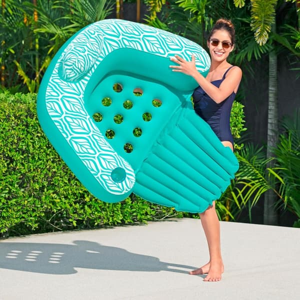 Oppustelig liggestol 145x120cm - foldbar til pool og strand, flocket PVC overflade, luftpolstring, 1.32kg bærbar