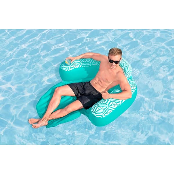 Oppustelig liggestol 145x120cm - foldbar til pool og strand, flocket PVC overflade, luftpolstring, 1.32kg bærbar