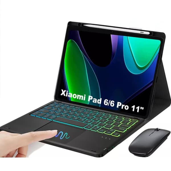 Bluetooth Tastatur Etui med Touchpad og Gradient Baggrundsbelysning Kompatibel med Redmi Pad SE 11 - Sort