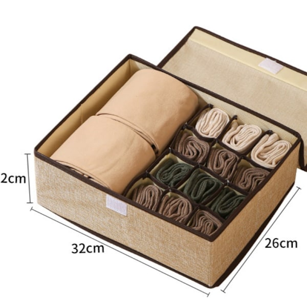 3-i-1 Undertøjsorganiseringsboks - Beige, Foldbar Opbevaring