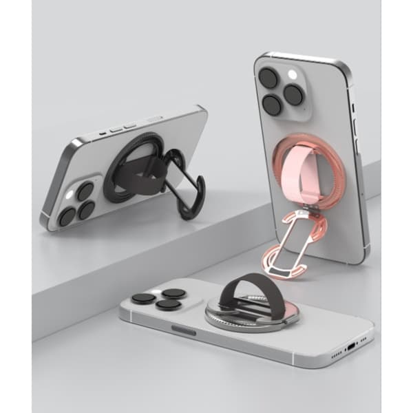 Foldbar magnetisk fingerringholder kompatibel med iPhone, blød silikone og 180 graders stander Silver Silver