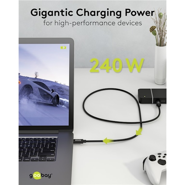 Certifierad USB-C™-kabel, USB4™ version 2.0, 240 W, 80 Gbit/s, PD, 1,2 m
