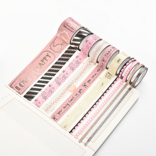 Marinblå Washi-tejpset med folie Rosa