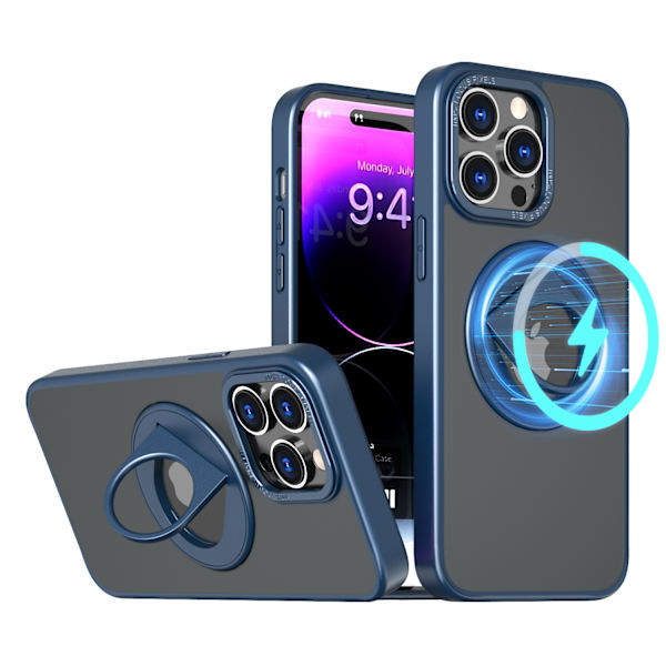 Magnetiskt skyddande telefonfodral med osynligt stativ för iPhone iPhone 15 Pro Max Blå