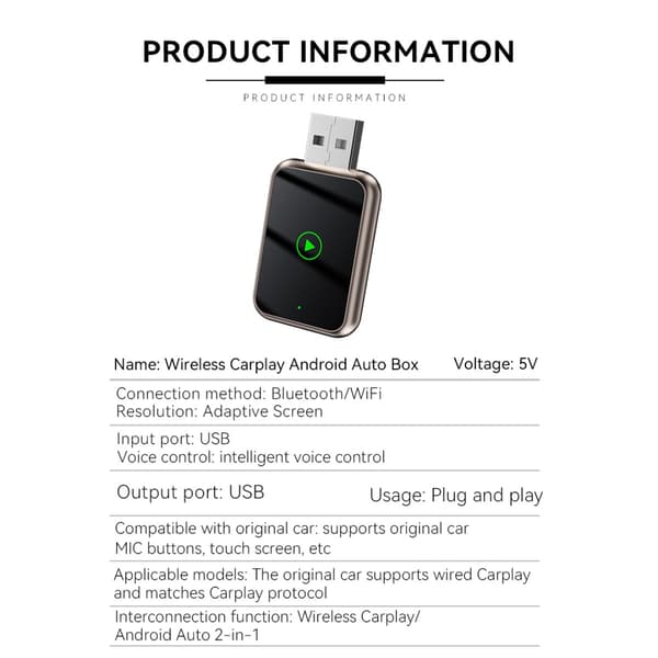 Smart Carplay & Android Auto Trådlös Adapter Box - 2-i-1 USB-dongel för Sömlös Smartphone Integration Champagne Champagne