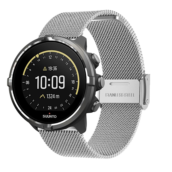 Ruostumattomasta teräksestä valmistettu rannekello Suunto 9 Baro/7/d5/Spartan Hopea 22 mm