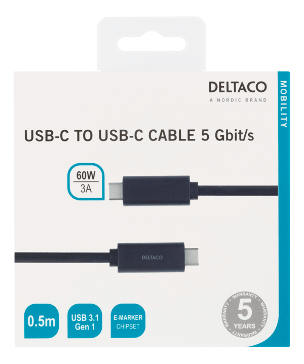 USB-C cable, 0.5m, USB 3.2 Gen 1, black