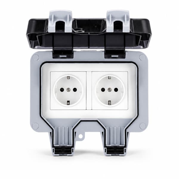 Ulkoseinäpistorasia kannella IP66 - kahdella pistorasialla Grey Grey