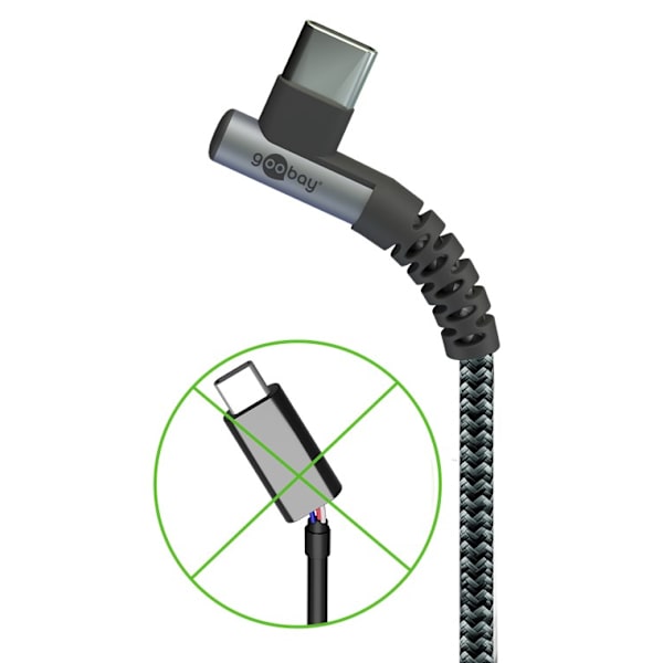 USB-C™ till USB-C™ textilkabel med metallkontakter (rymdgrå/silver), 90°, m