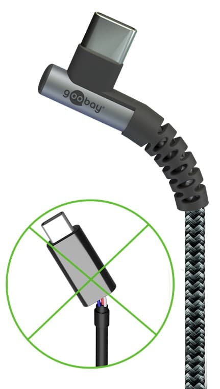 USB-C™–USB-C™ tekstiilikaapeli metalliliittimillä (avaruudenharmaa/hopea), 90°, m