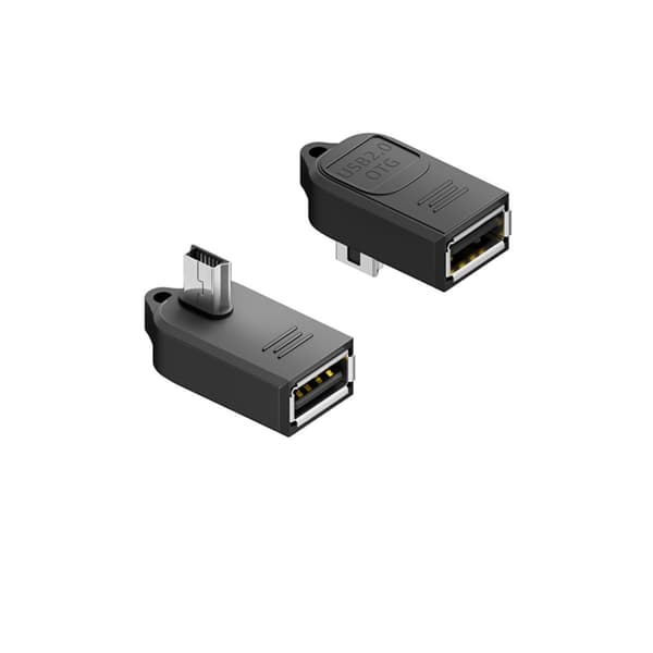 90 asteen mini-USB uros–USB-A naaras OTG-sovitin 4 kpl avainperillä, USB2.0 480Mbps, ABS, musta