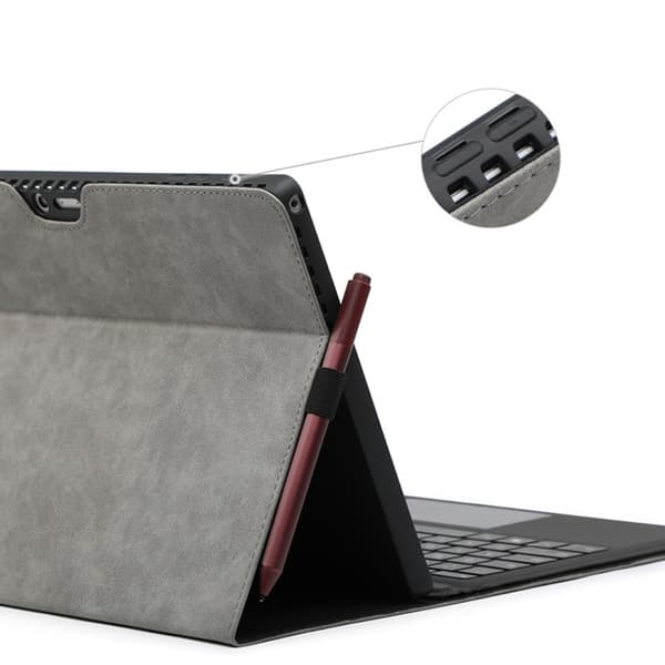 Multi-Function Magnetic Stand Sleeve Case Gray kompatibelt med Microsoft Surface Pro 4/5/6/7/7+ (Fårskinn+Mikrofiber+TPU) - Skyddsfodral med ställ och