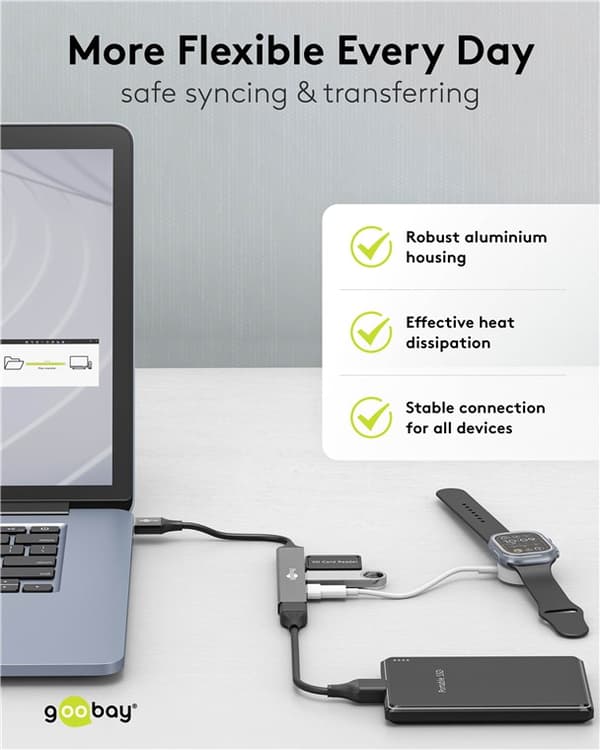 Ohut USB-keskitin 4 portilla, USB-A - USB-A, 5 Gbit/s