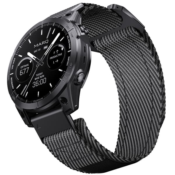 Quick Release 26mm Vævet Nylonrem til Garmin-ure Black+Grey Black+Grey