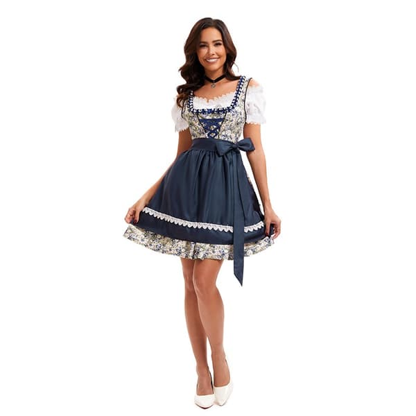 Oktoberfest Dirndl Kostym: Bayersk Ölservitrisdräkt med Blommigt Tryck L L