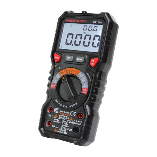 Digital multimeter med ficklampa Habotest HT118A, True RMS, NCV