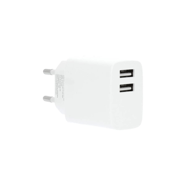 Laddare 220V 2xUSB 3.4A Vit USB-C 2.0 Kabel 1m