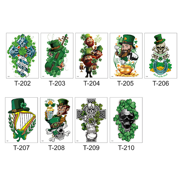 St. Patricks dag midlertidige tatoveringer - 9 ark sæt