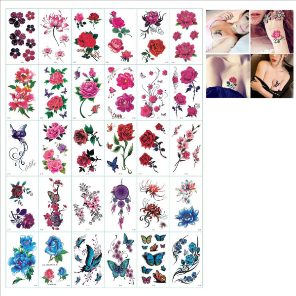 Gnuggisar - tillfälliga tatueringar 30 ark med blommor