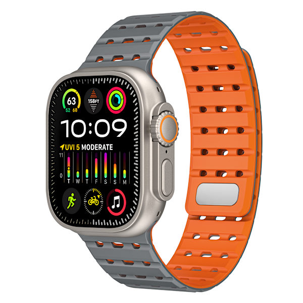 Kellonranneke Apple Watch Series 1-9:lle, 42/44/45 mm Harmaa+oranssi