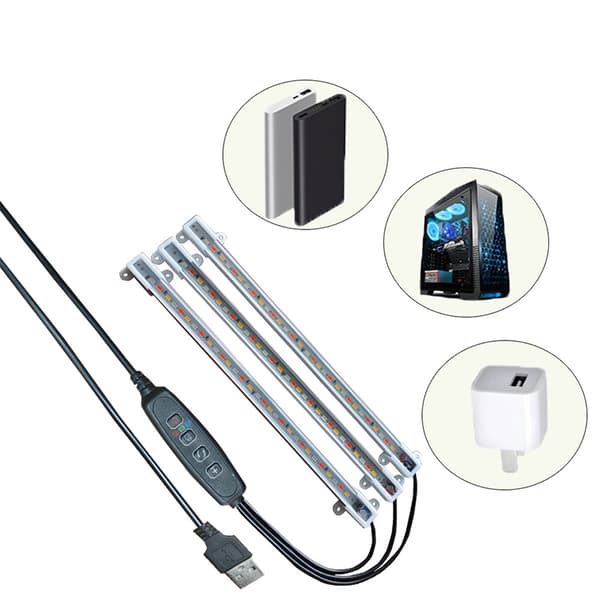 Växtlampa med stativ, 25 cm, fyrhuvud, USB-driven (adapter ingår ej)