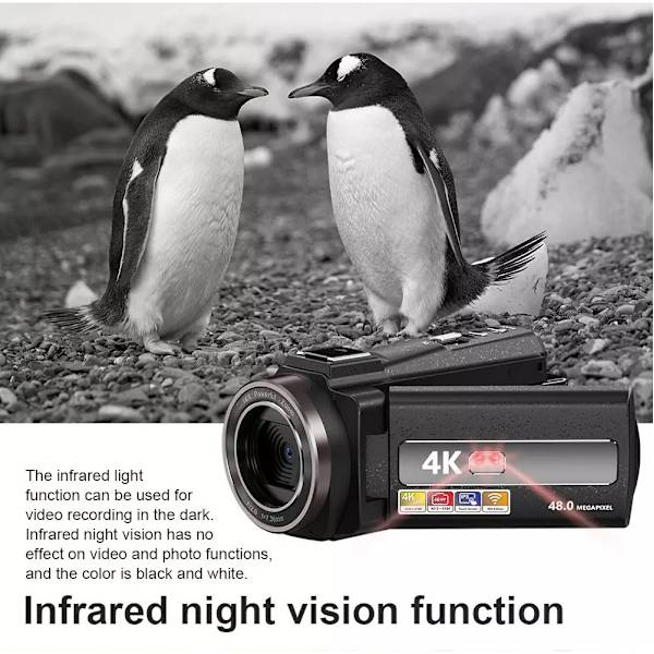 INF Videokamera 4K UHD/48MP/16x zoom/vidvinkelobjektiv/32GB kort/mikrofon