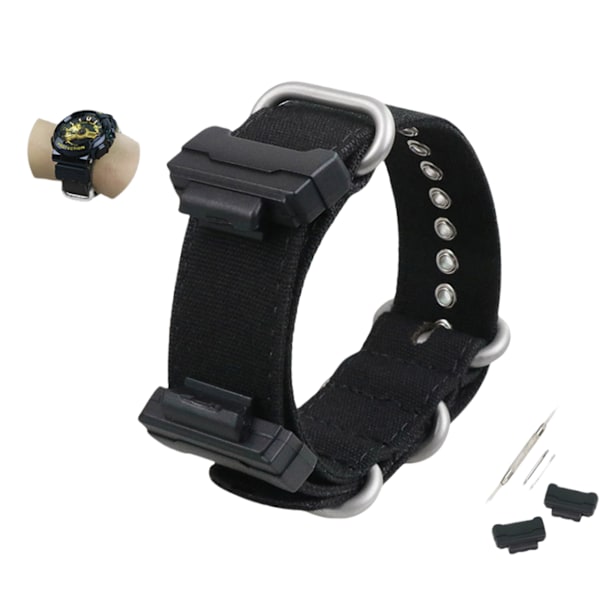 Casio G-SHOCK Canvas Nylon kellohihna GD/GAGLS-100/120/DW5600 Musta + hopea