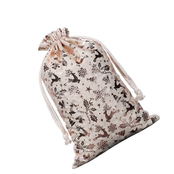Jul Bomullspåsar med Dragsko 20x30cm (2-Pack) - Guldstämplade Julklappspåsar
