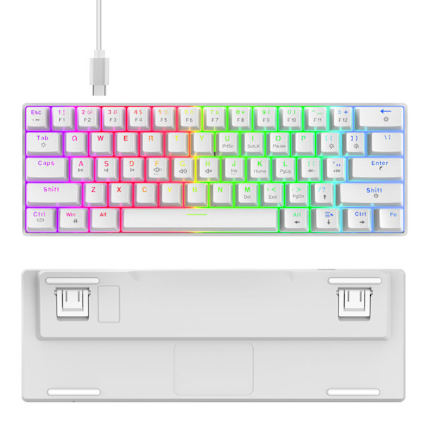 Mekanisk tastatur med 61 taster - Hvidt RGB-baggrundsbelyst Hot-Swappable-tastatur