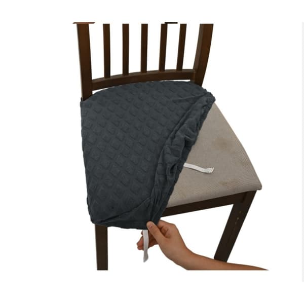 Stolsöverdrag 4-pack — jacquardmönster, dubbel elastisk passform för pallar och köksstolar, anti-glid polyester med tunga- och spänne för säkert fäste DarkGrey
