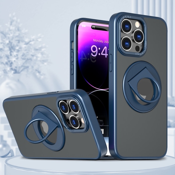 Magnetiskt skyddande telefonfodral med osynligt stativ för iPhone iPhone 15 Pro Max Blå
